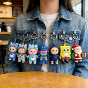 Trendy Anime Character Keychains – Aesthetic Labubu & SpongeBob Figure Keyrings for Backpacks, Jeans & Car Keys