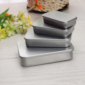 Custom Printed Rectangular Metal Tin Box, Blank Silver Tinplate Storage Containers with Lid, MOQ 100