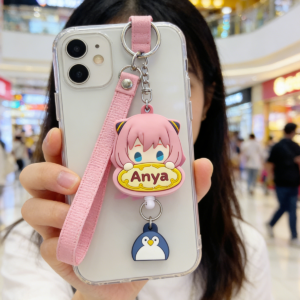 Anya Forger Phone Lanyard Keychain, Spy x Family Cute Soft Rubber Retractable Key Ring with Wrist Strap, Anti-Lost Accessory for iPhone & Android, Perfect for Anime Fans