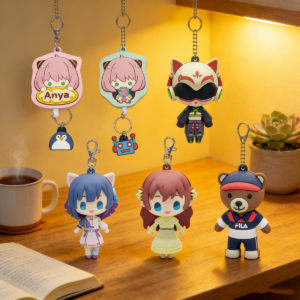 Wholesale Cute Anime Soft Rubber Keychains Set, Anya Forger/Fox Ninja/Kawaii Girl/Bear 3D Key Rings, Bulk Customizable Accessories for Gifts & Merchandise