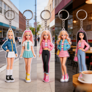 Custom 3D Barbie PVC Keychain Set - Factory Direct Soft Rubber Keychains for Bags & Cars