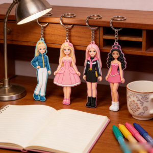 OEM Customized Cartoon Barbie PVC Keychains - High Precision 3D Soft Glue Key Rings Wholesale