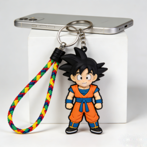 Factory Custom Cute Kid Goku PVC Keychain - Soft Rubber Key Ring with Colorful Lanyard Promotional Gift