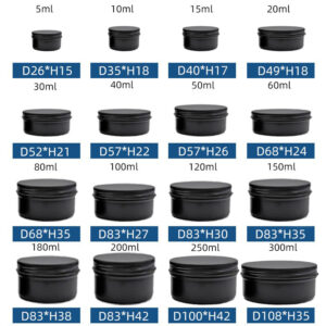 Black Matte Aluminum Screw Top Tins 5ml-300ml Multi-Size In Stock, Small Batch Custom Available
