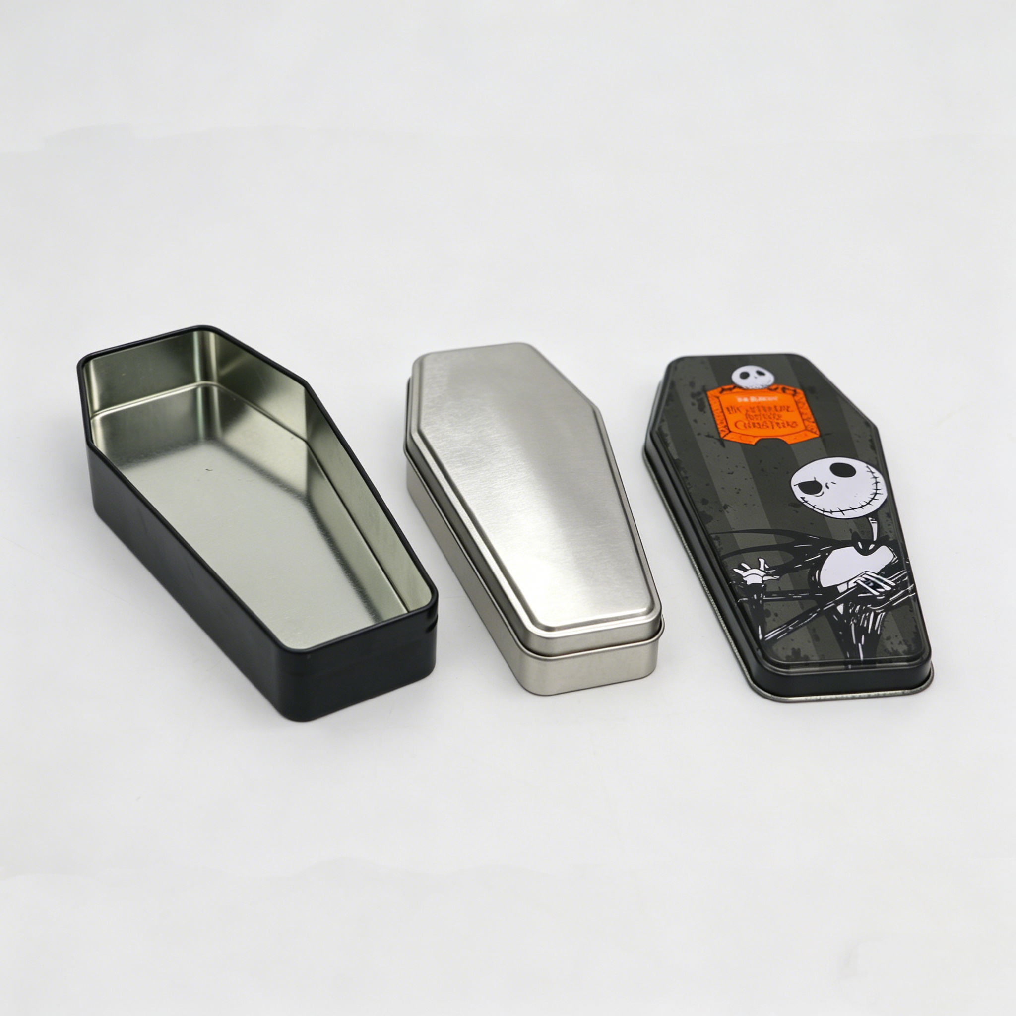 Coffin Shaped Tin Box Set Blank & Jack Skellington Printed Halloween Metal Containers