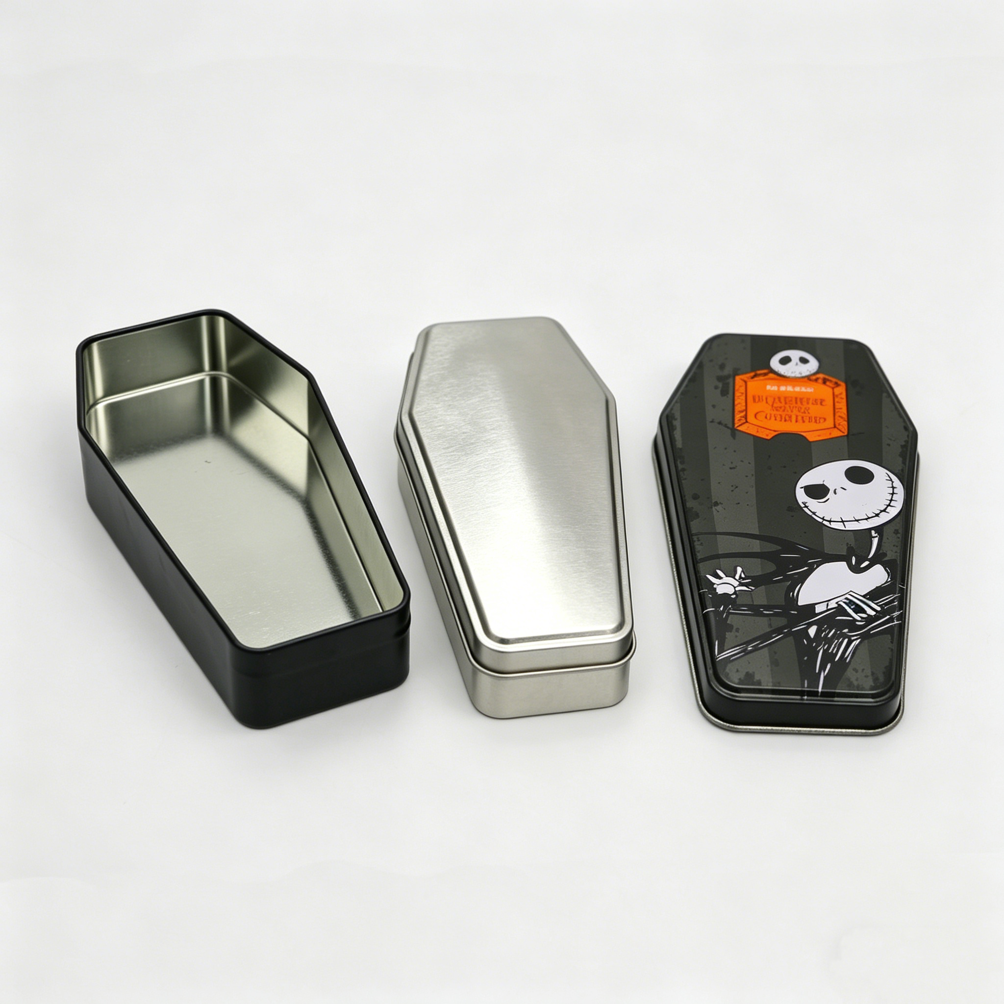 Coffin Shaped Tin Box Set Blank & Jack Skellington Printed Halloween Metal Containers - Image 3