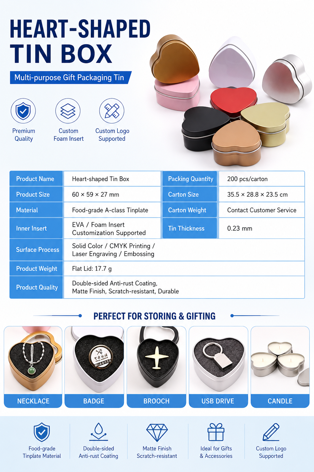 Small Heart Tin Containers with Clear Window - Display Tins for Valentine's Chocolates & Candies - Image 11