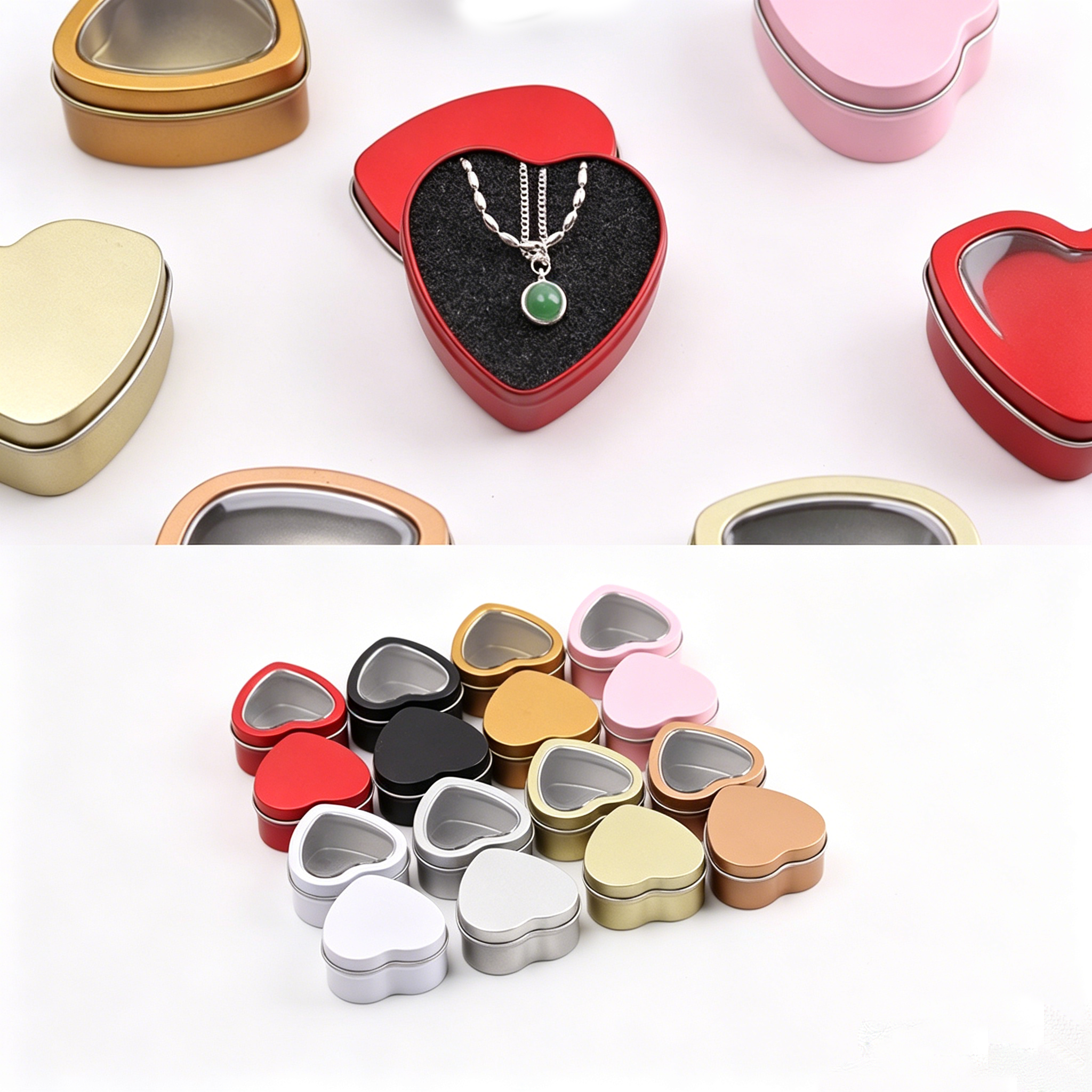 Small Heart Tin Containers with Clear Window - Display Tins for Valentine's Chocolates & Candies - Image 4