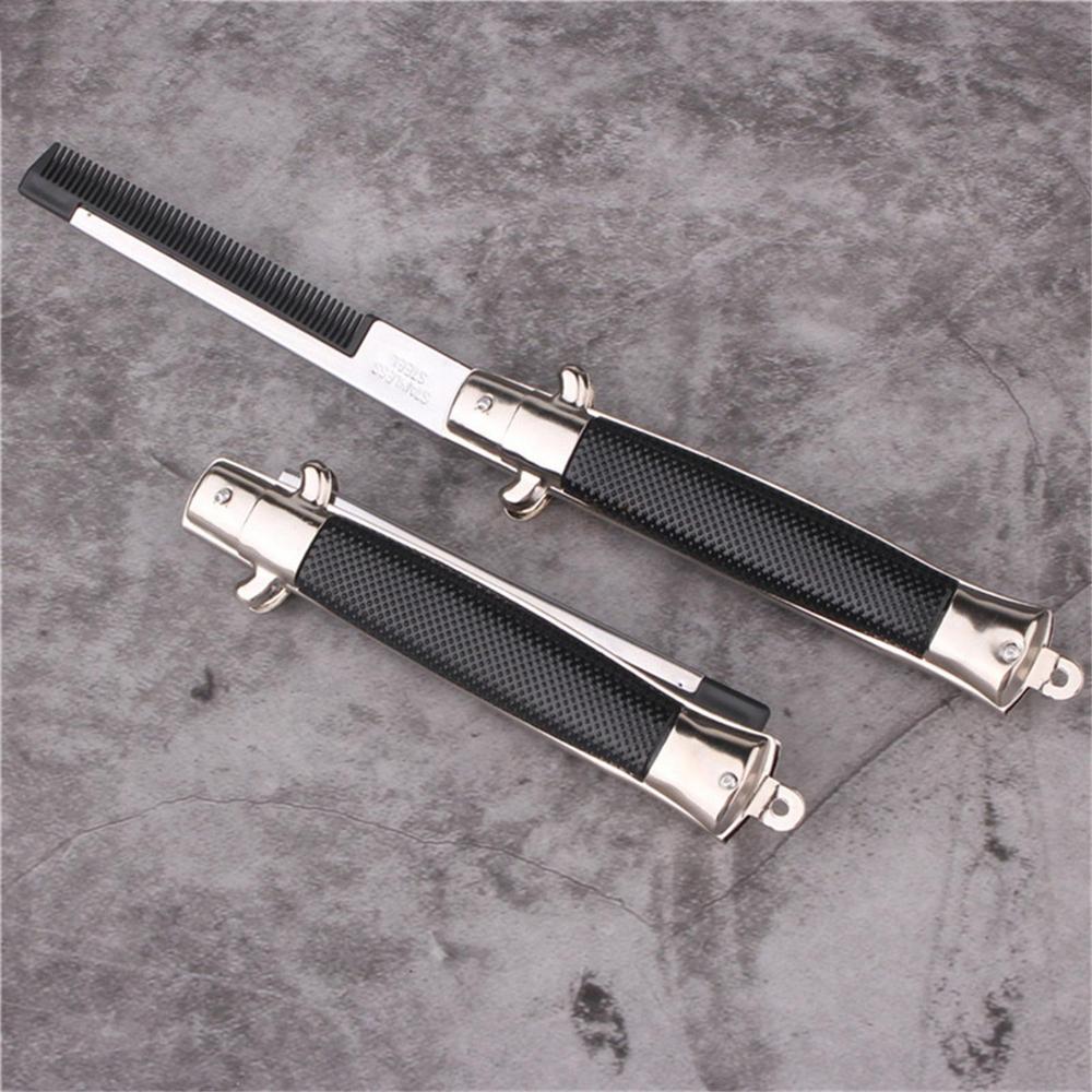 Black Folding Switchblade Comb Portable Pocket Hair Comb for Daily Use - Image 3