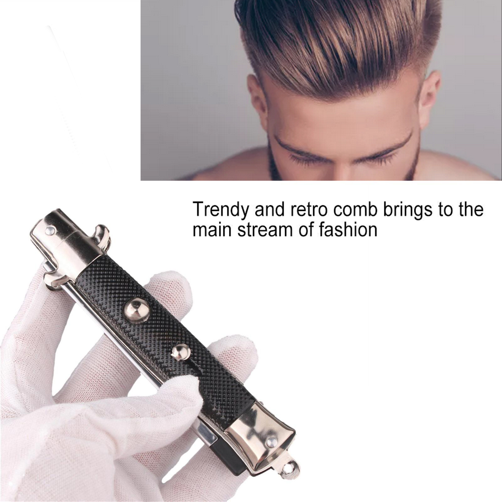 Black Folding Switchblade Comb Portable Pocket Hair Comb for Daily Use - Image 11