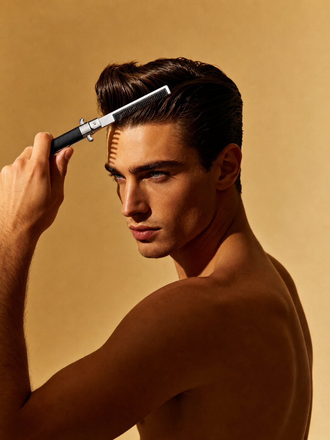 Retro Switchblade Style Spring-Loaded Hair Comb - Durable Stainless Steel Foldable Pocket Comb for Men’s Daily Styling & Travel