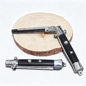 Spring-Loaded Folding Switchblade Comb Stainless Steel Pocket Styling Comb, Ready to Ship