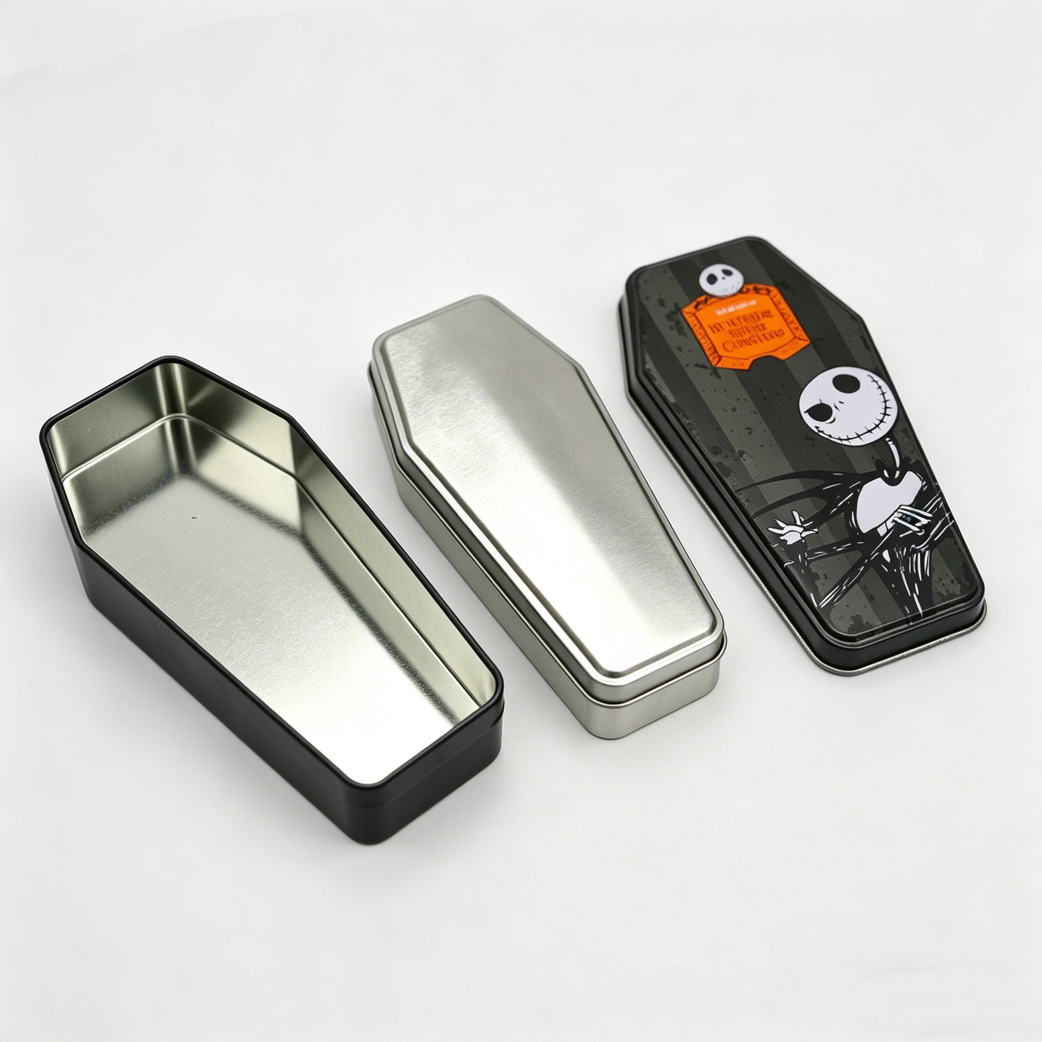 Coffin Shaped Tin Box Set Blank & Jack Skellington Printed Halloween Metal Containers - Image 5