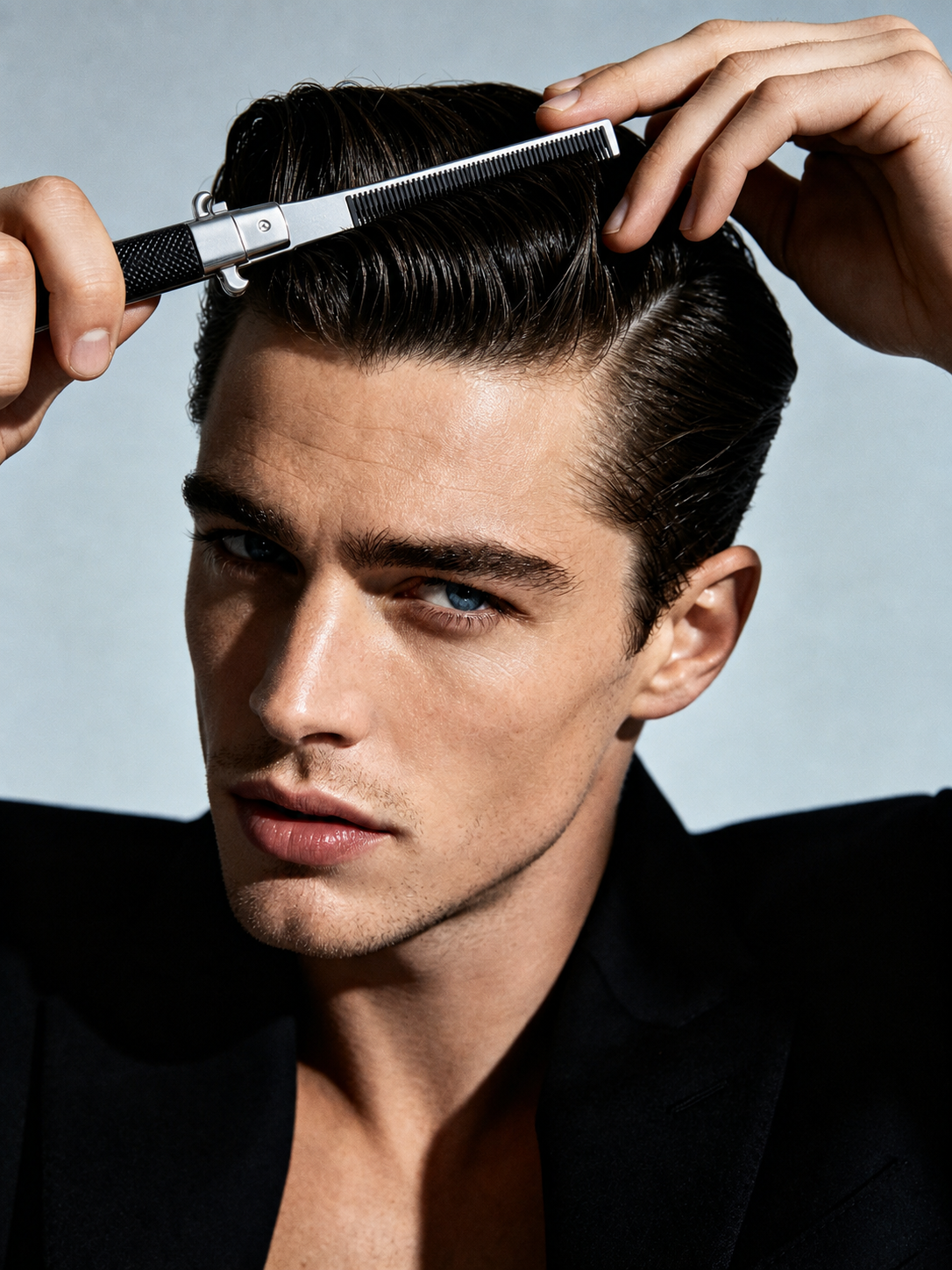 Pocket Folding Spring Hair Comb - Men's Retro Switchblade Style Portable Grooming Tool for Slick Back & Pompadour Hairstyles
