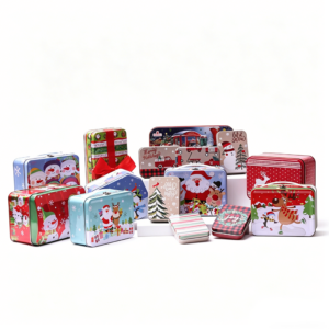 Christmas Themed Tin Boxes - Festive Metal Containers for Cookies, Candies & Holiday Gifts
