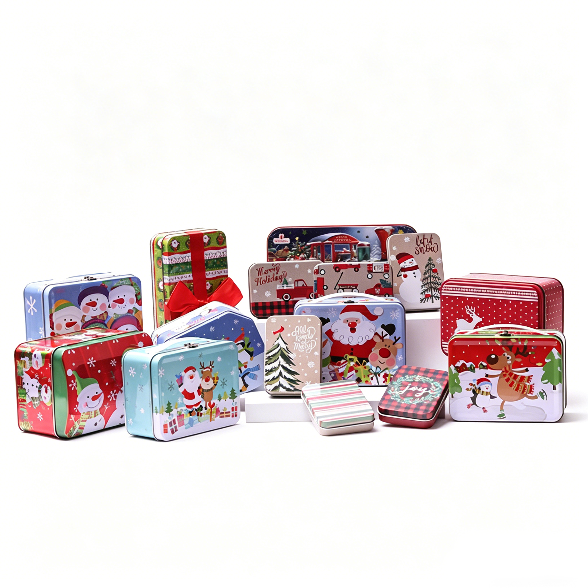 Christmas Themed Tin Boxes - Festive Metal Containers for Cookies, Candies & Holiday Gifts