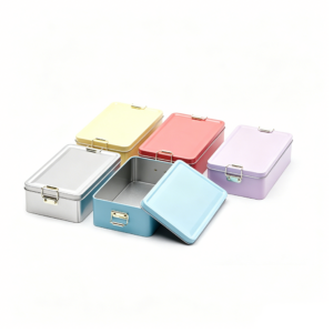 Large Metal Storage Tins with Latch - Colorful Rectangular Containers for Home Organization