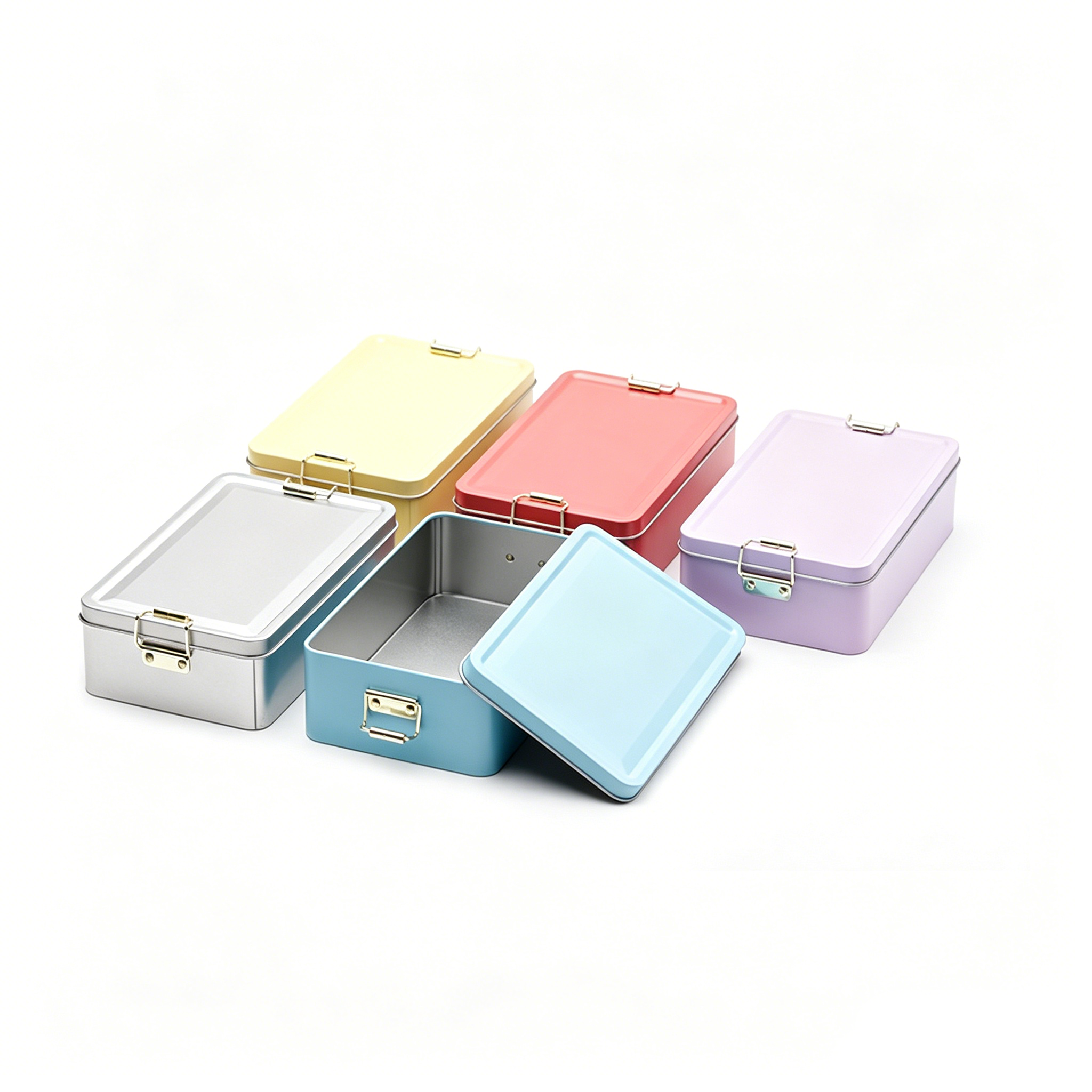 Large Metal Storage Tins with Latch - Colorful Rectangular Containers for Home Organization