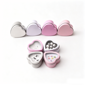 Mini Pink Heart Tin Containers - Jewelry Storage Boxes with Foam Insert for Small Accessories