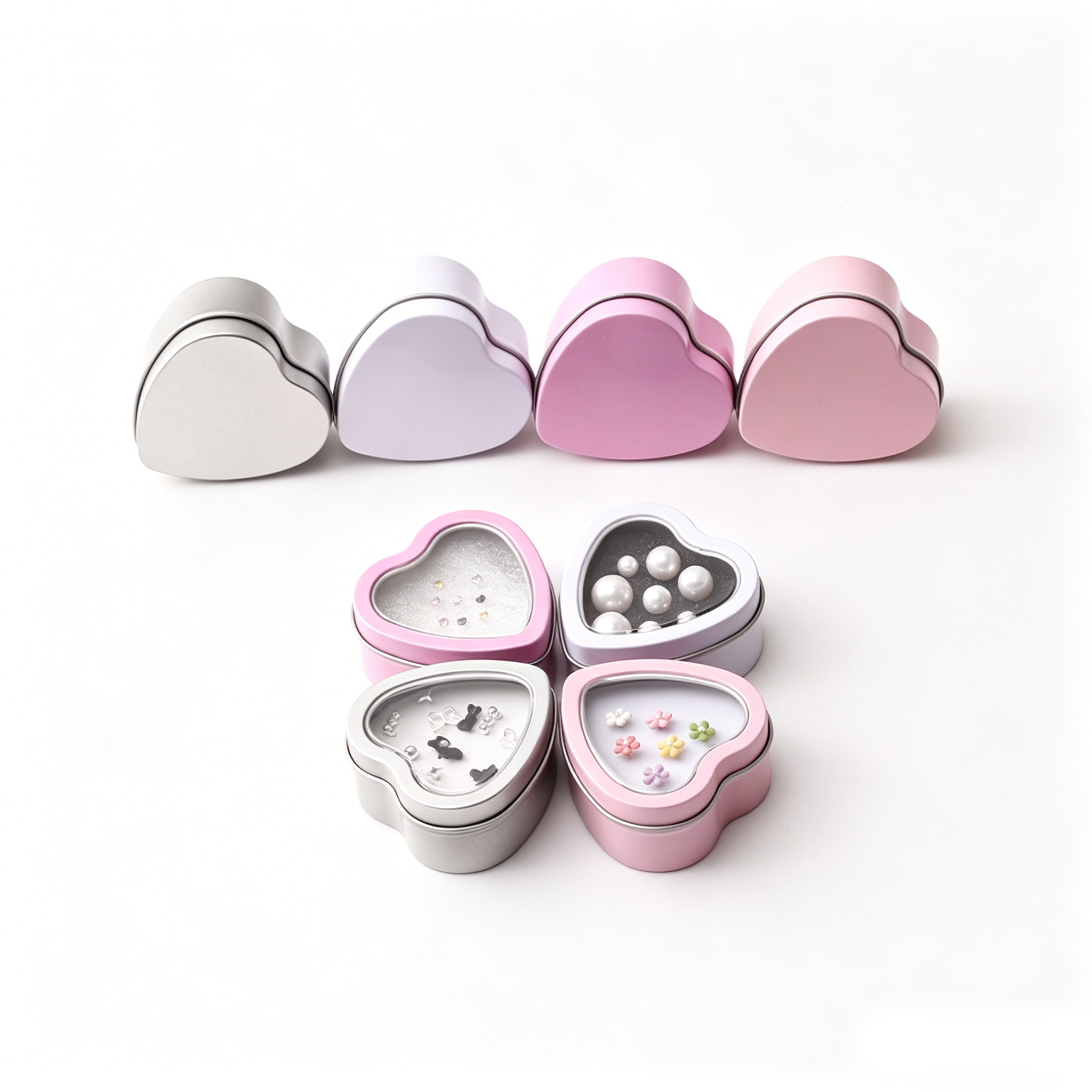 Mini Pink Heart Tin Containers - Jewelry Storage Boxes with Foam Insert for Small Accessories