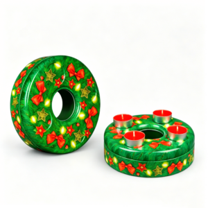 ODM-Christmas-Wreath-Donut-Shaped-Metal-Tin-Box-With-Candle-Holder-Slot-Pine-Bow-Print-Holiday-Candle-Candy-Dual-Use-Tin