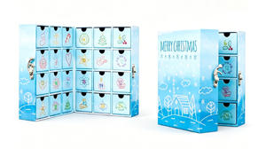 ODM Custom Advent Calendar Tin Box, 24 Drawer Countdown Christmas Metal Storage Tin for Candy Cosmetic Holiday Gift Sets