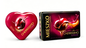 ODM Custom Heart & Rectangular Chocolate Tin Box Set, Glossy Cherry Print Metal Tins for Premium Confectionery Valentine Gifts
