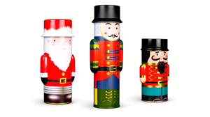 ODM Custom Santa & Nutcracker Soldier Shaped Tall Metal Tin Set, Novelty Character Christmas Tin for Holiday Candy & Cookie Gifts