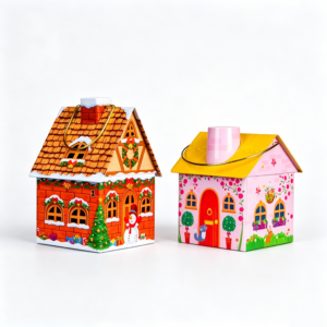 ODM-House-Shaped-Christmas-Gift-Tin-Box-Custom-Winter-Print-Metal-Tin-with-Handle-for-Holiday-Gifts