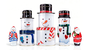 ODM Stackable Snowman Christmas Tin Can Set, Multi-Layer Novelty Snowman & Santa Shaped Metal Tins for Holiday Cookie Gift