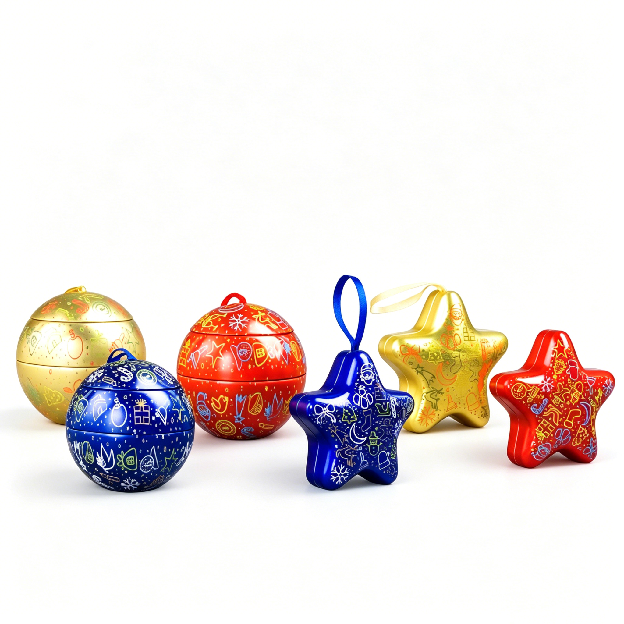 OEM-Christmas-Hanging-Ball-Star-Ornament-Metal-Tin-Combo-Cartoon-Doodle-Print-Tree-Decor-Candy-Storage-Tins