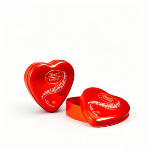 OEM Gloss Bright Red Heart Shaped Metal Tin Box, Gold Floral Embossed Valentine Chocolate Tin With Detachable Lid