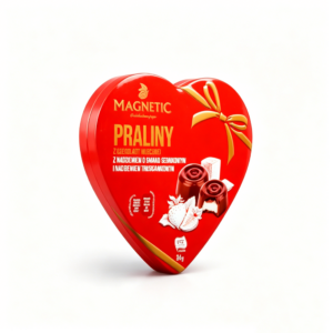 ODM Gloss Red Heart Shaped Praline Chocolate Metal Tin Box, Gold Bow Print Valentine Gift Packaging Tin For Wedding Lover