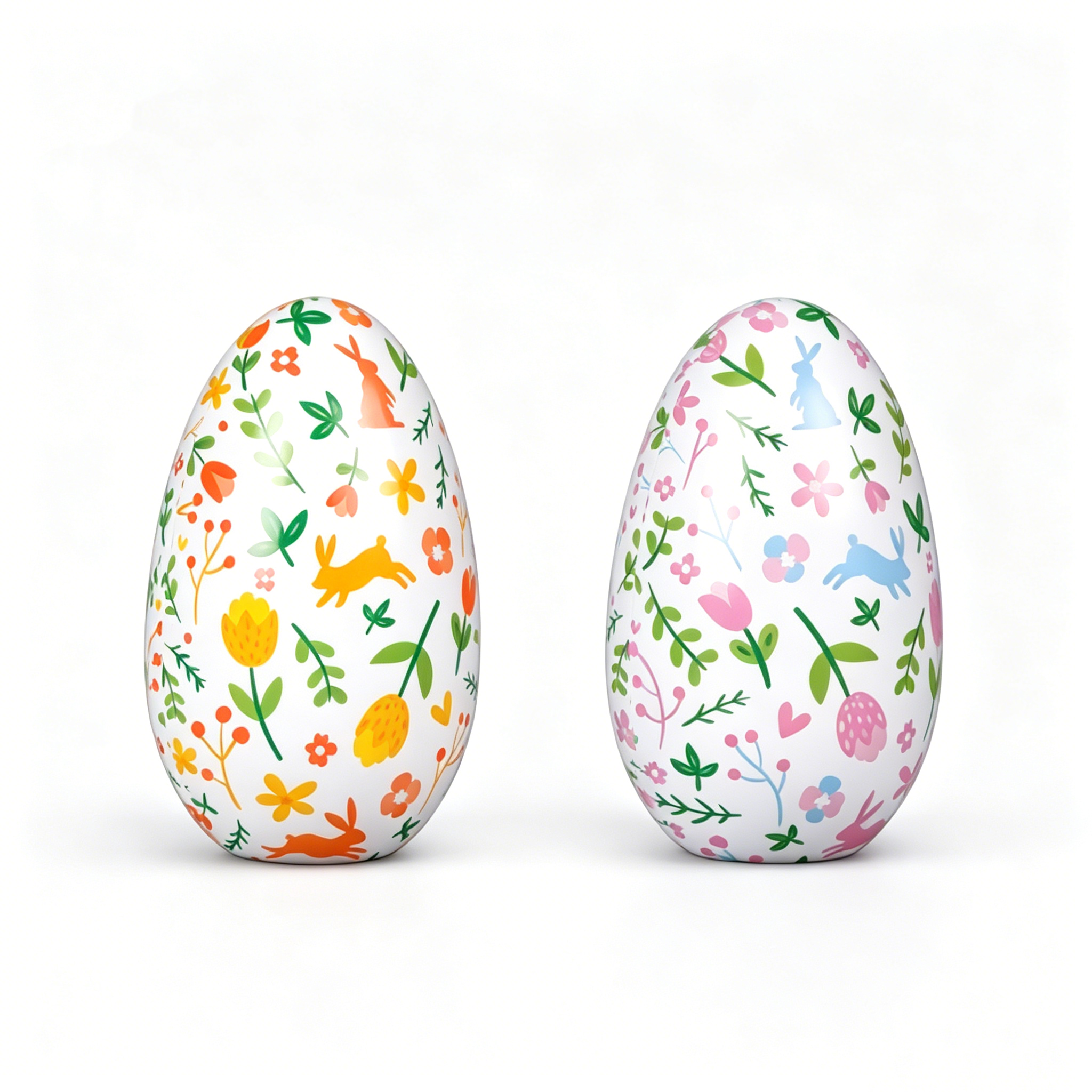 ODM Custom Easter Egg Shaped Tin Can, Floral & Bunny Printed Metal Tin for Holiday Candy