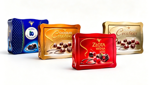 OEM ODM Custom Wavy Edge Rectangular Chocolate Tin Box, Multi Flavor Printed Metal Storage Tin for Praline Candy Gifts