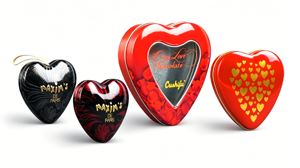 OEM ODM Multi Size Heart Shaped Chocolate Tin Box Set, Glossy Printed Valentine Metal Gift Tins with Window Option